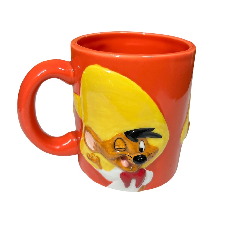 Vintage 1995 Warner Bros Speedy Gonzales 3D Embossed Ceramic Coffee Mug Red